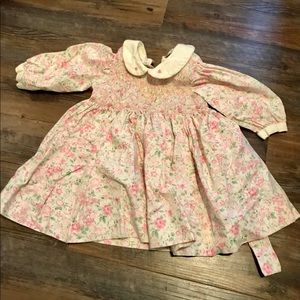 Long Sleeve Floral Embroidered Smocked Dress